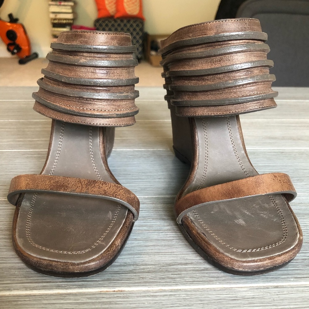 Rick Owens brown leather wedge shoe